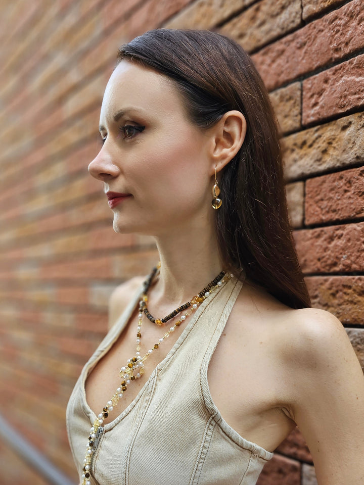 Brown Tiger-eye With Heart Shaped Citrine Short Necklace PN052