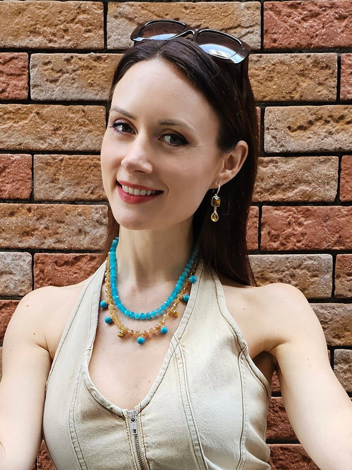 Green And Yellow Jade Double Layers Statement Necklace PN023