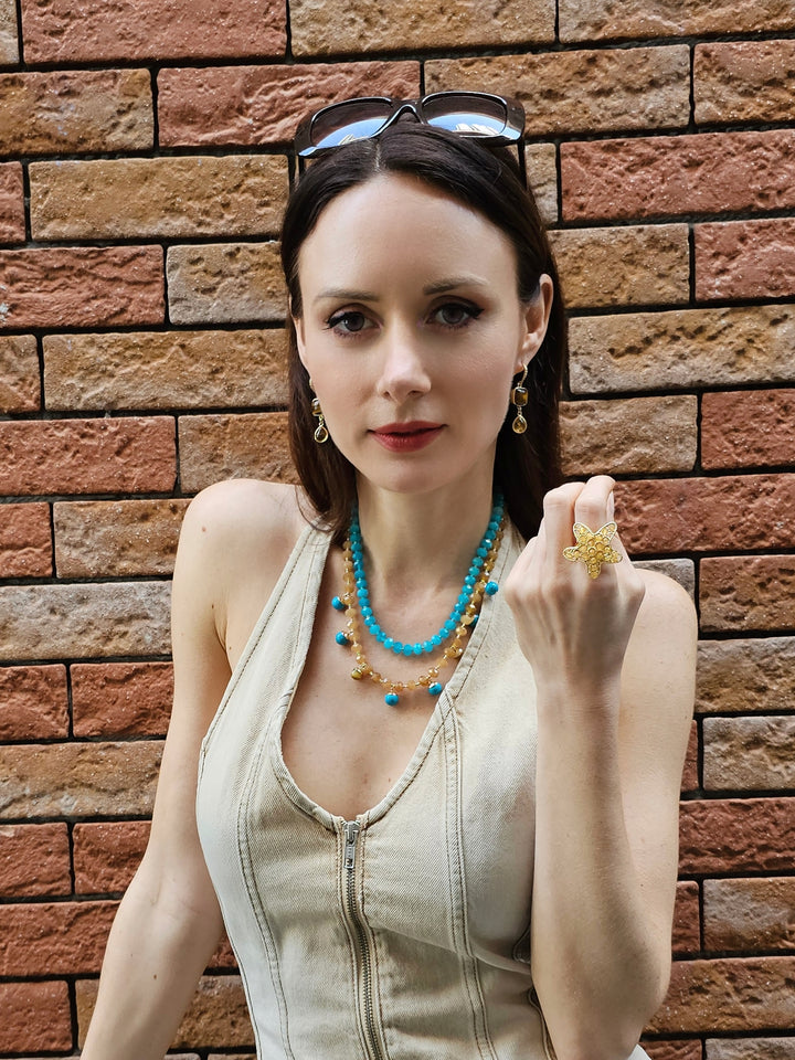 Green And Yellow Jade Double Layers Statement Necklace PN023