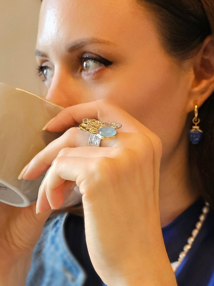 Aquamarine Stone Setting Platinum Statement Ring PR012