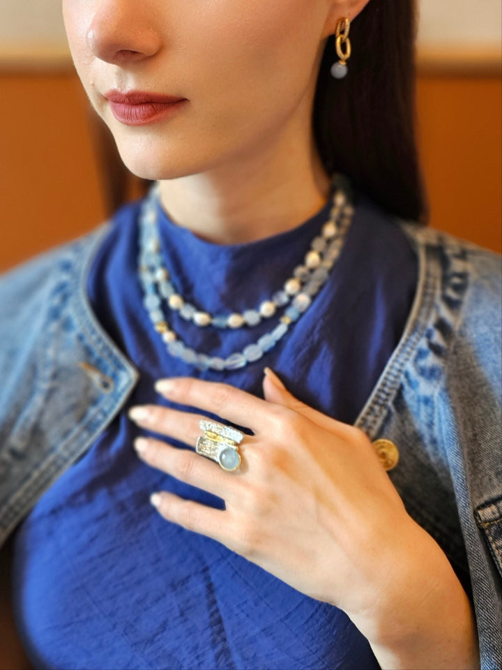 Aquamarine Stone Setting Platinum Statement Ring PR012