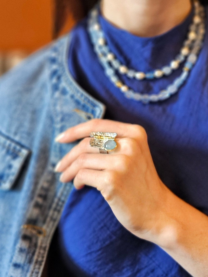 Aquamarine Stone Setting Platinum Statement Ring PR012
