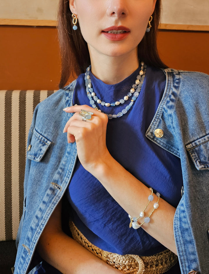 Free Style Irregular Aquamarine Modern Necklace PN027
