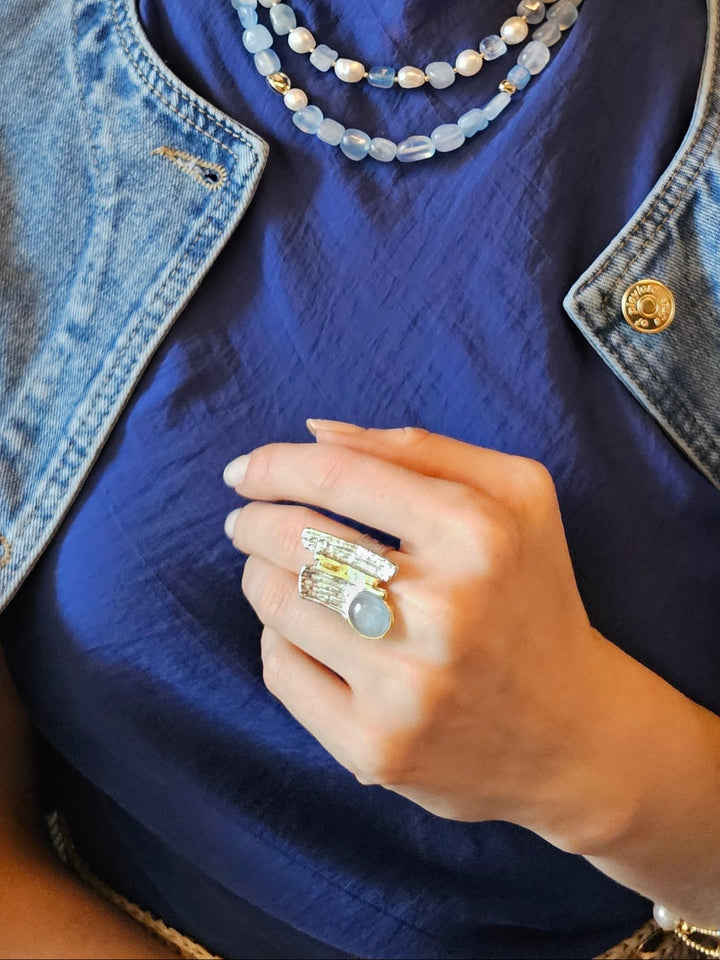 Aquamarine Stone Setting Platinum Statement Ring PR012
