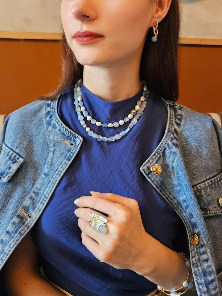 Free Style Irregular Aquamarine Modern Necklace PN027