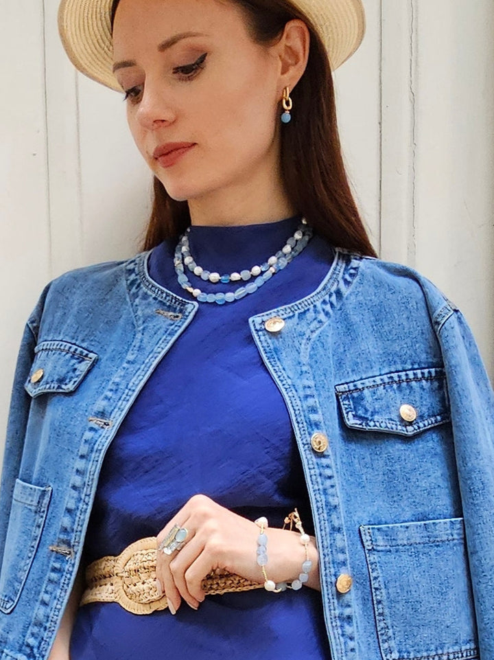 Free Style Irregular Aquamarine Modern Necklace PN027