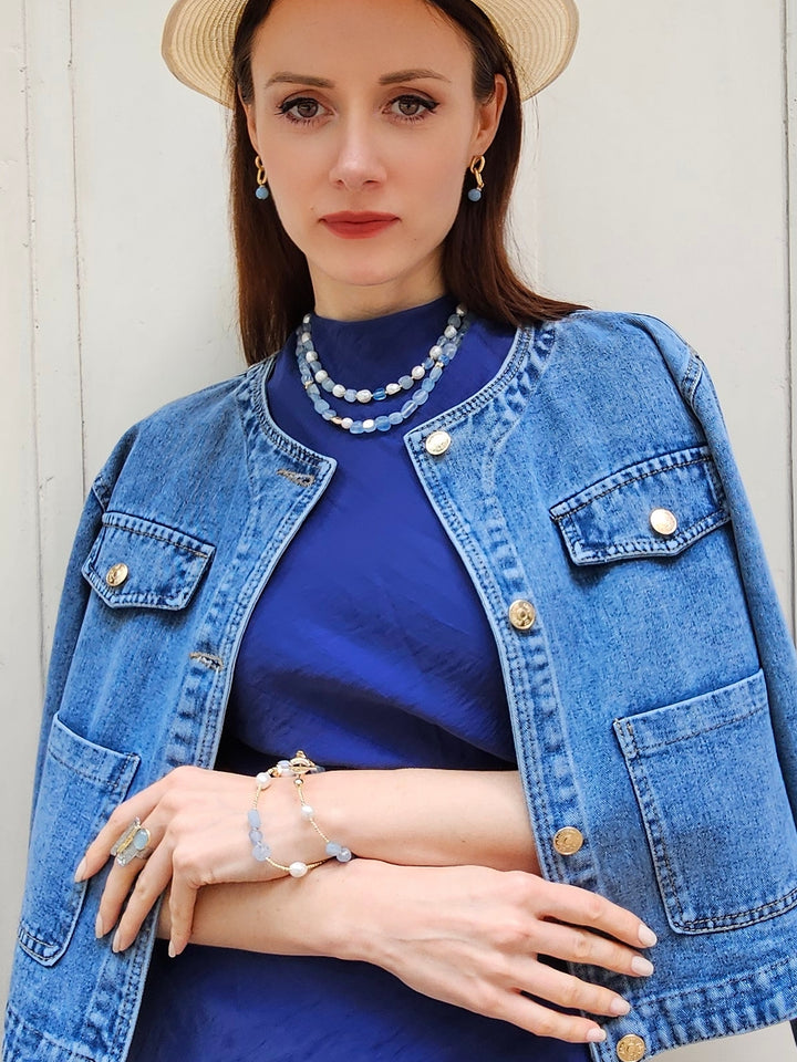 Free Style Irregular Aquamarine Modern Necklace PN027