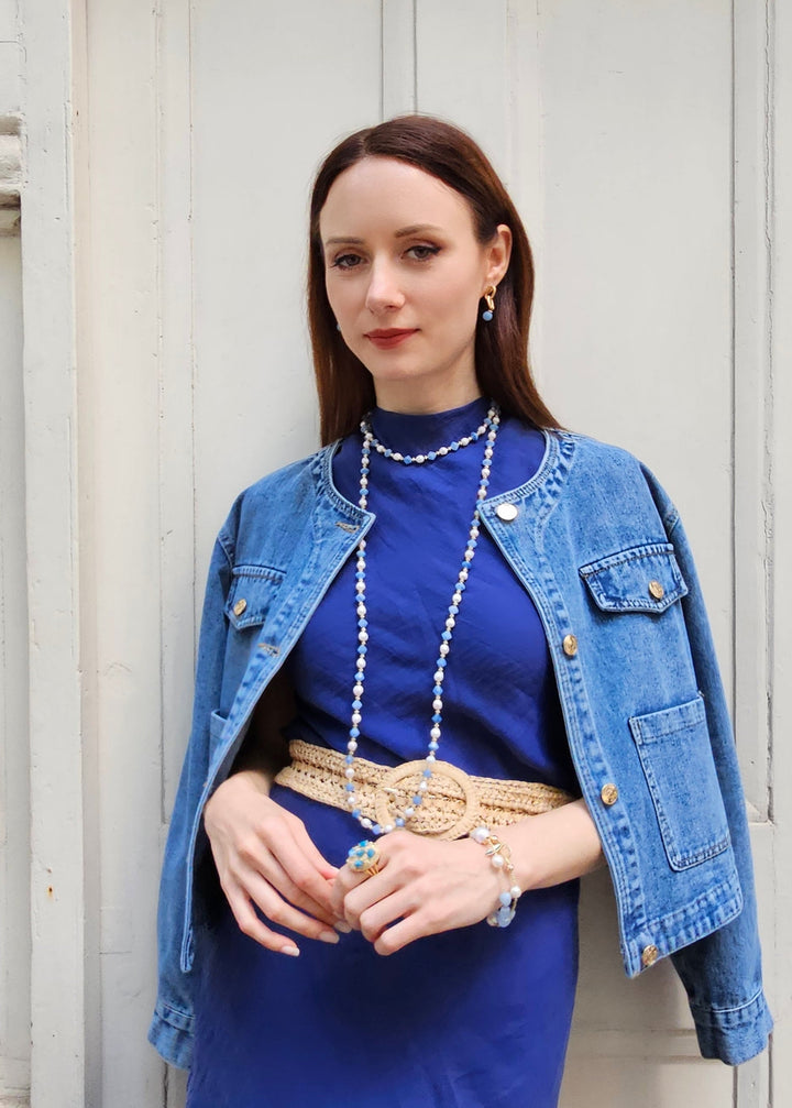 Freshwater Pearls With Blue Jade Choker Necklace PN029