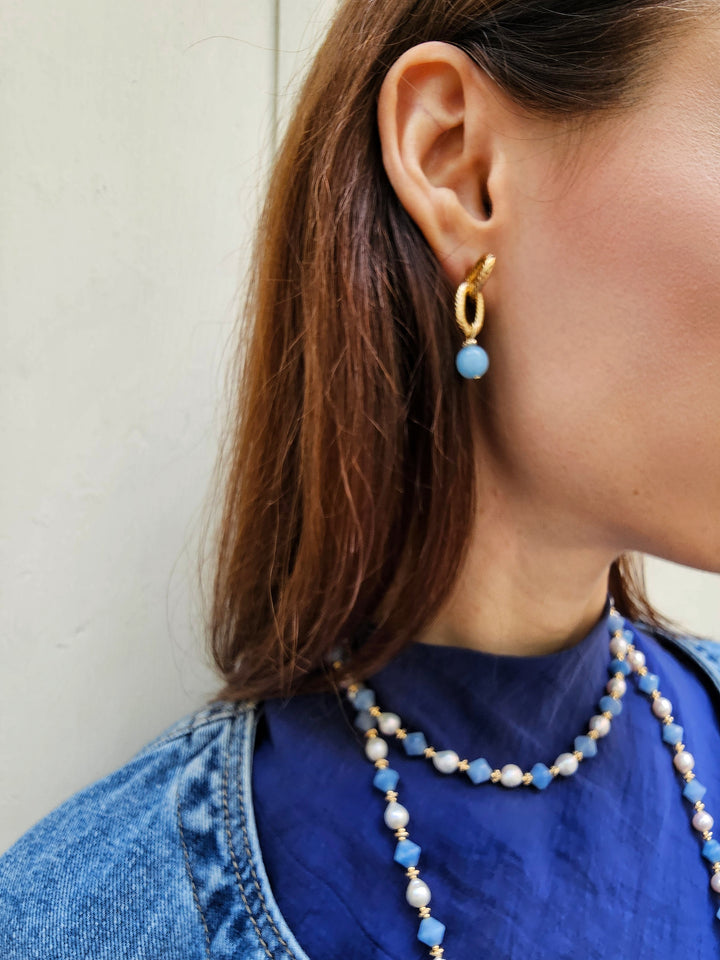 Freshwater Pearls With Blue Jade Choker Necklace PN029