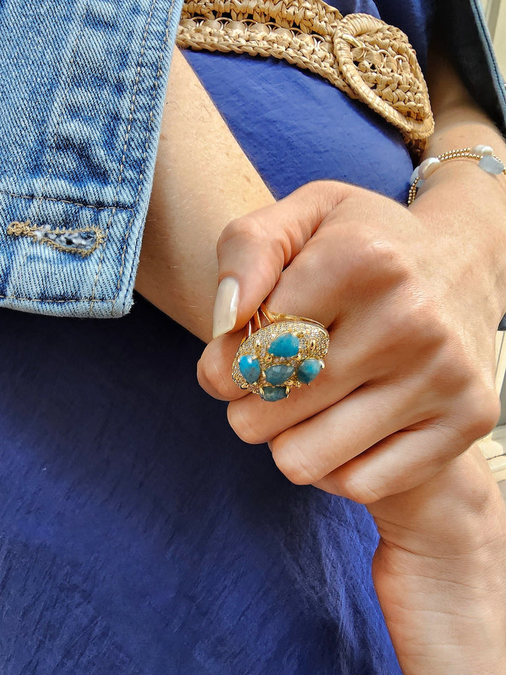 Blue Apatite Stone Cocktail Ring PR013
