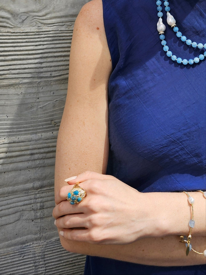 Blue Apatite Stone Cocktail Ring PR013