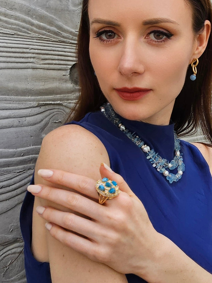 Blue Apatite Stone Cocktail Ring PR013