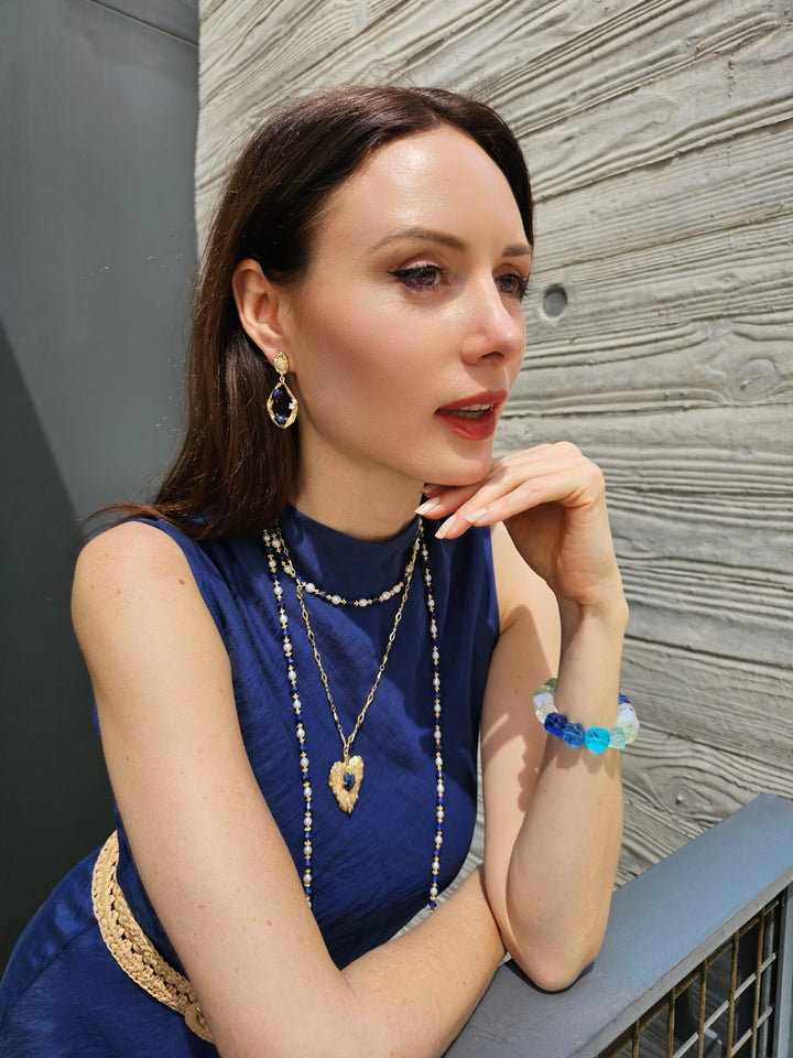 Leaf Pendant With Lapis Lazuli Stone Chain Necklace PN033
