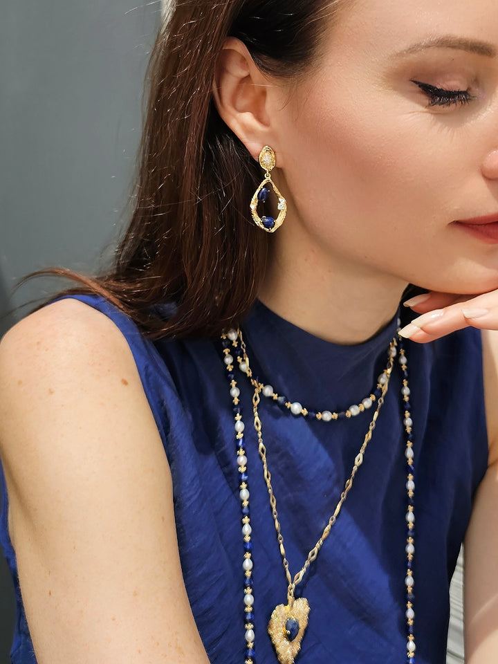 Blue Lapis With Freshwater Pearls Choker Necklace PB012