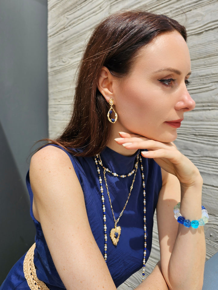 Leaf Pendant With Lapis Lazuli Stone Chain Necklace PN033