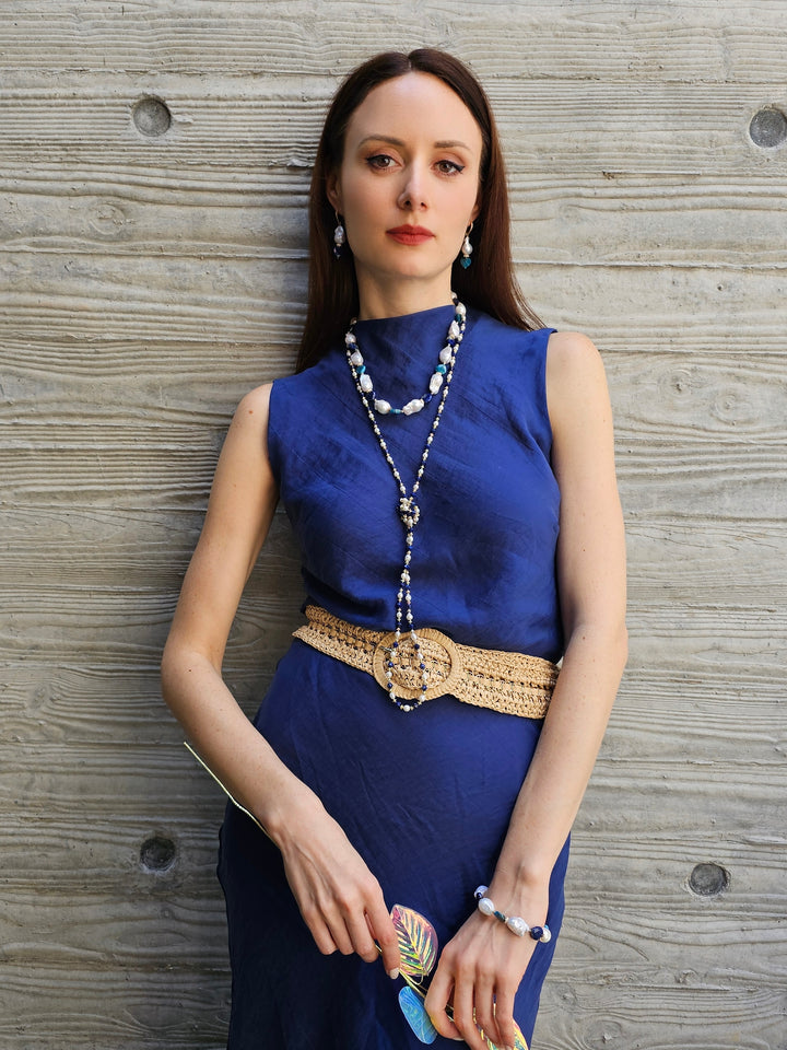 Baroque Pearls With Heart Shaped Lapis And Apatite Gorgeous Bracelet PB013