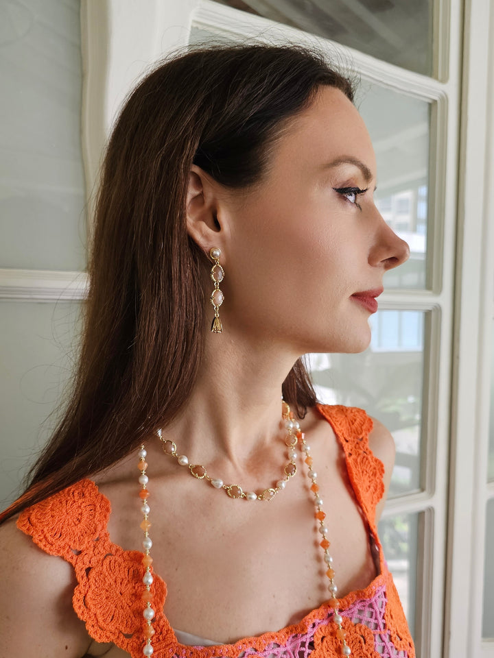 Freshwater pearls With Orange Moonstone Statement Necklace PN044