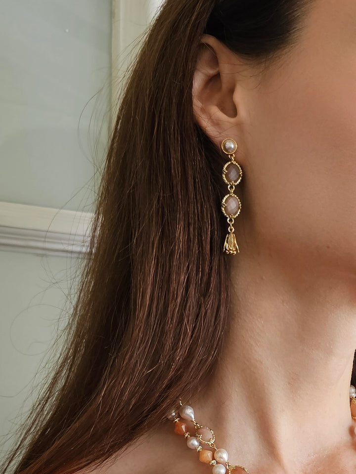 Sunstone Dangle Stud Earrings PE029