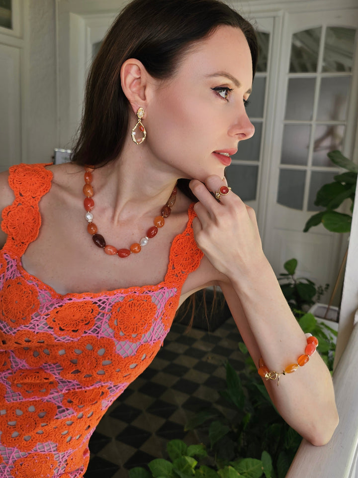 Nugget Red Agate With freshwater Pearls Necklace PN046
