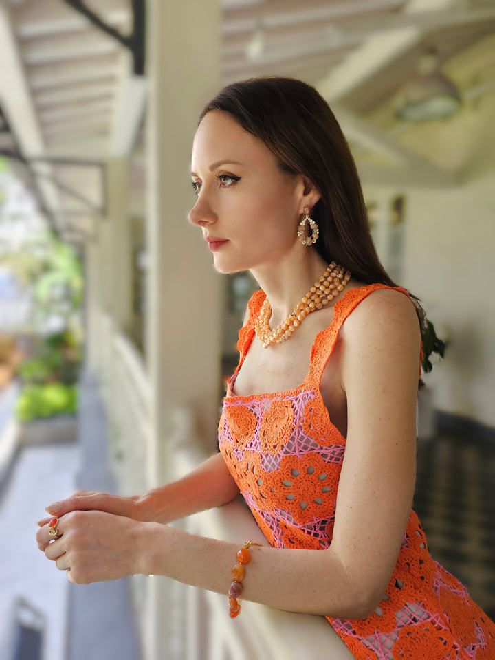 Orange Natural Shell Multi-Layers Necklace PN043