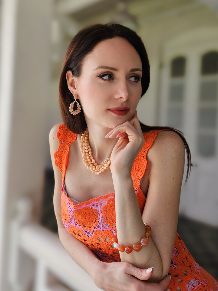 Nugget Orange Agate With White Pearl Bracelet PB017