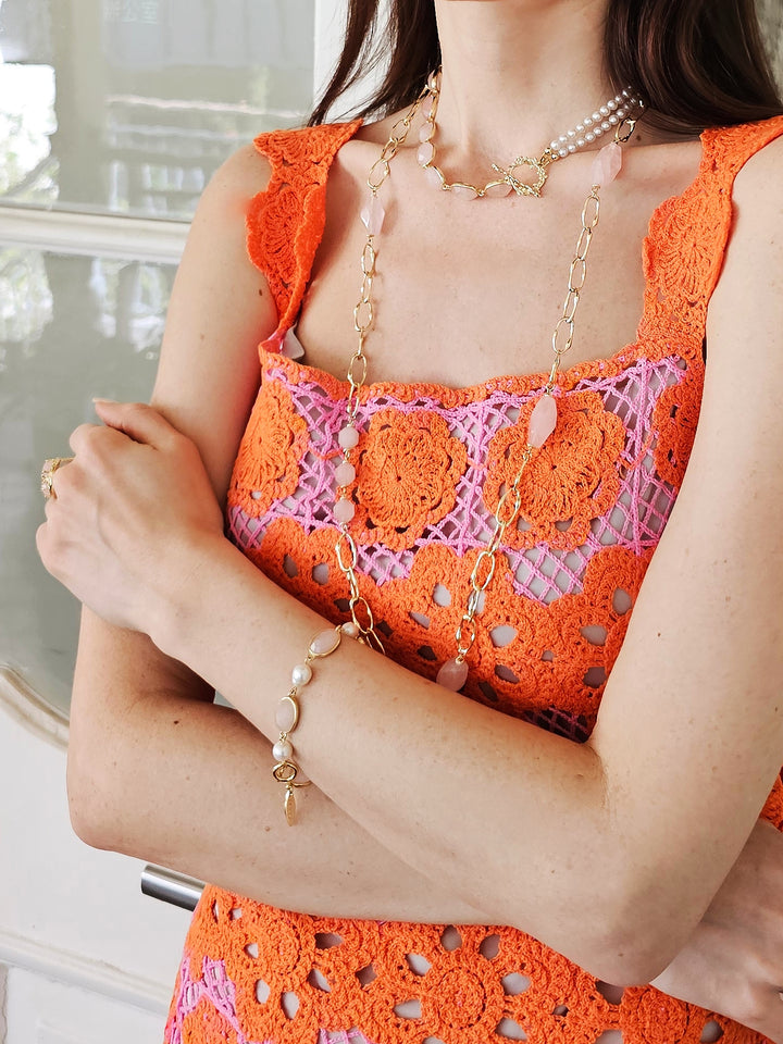 Rose Quartz And Freshwater Pearls Versatile Necklace PN041