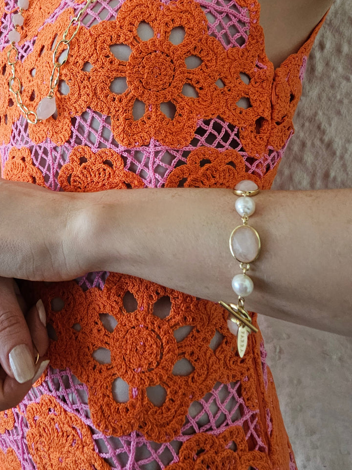 Rose Quartz With Freshwater Pearls Bracelet PB014