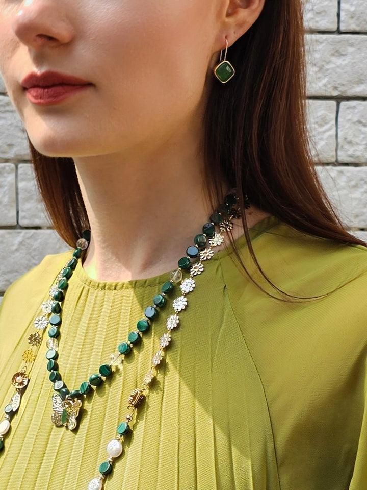 Square Shaped Green Aventurine Earrings PE042