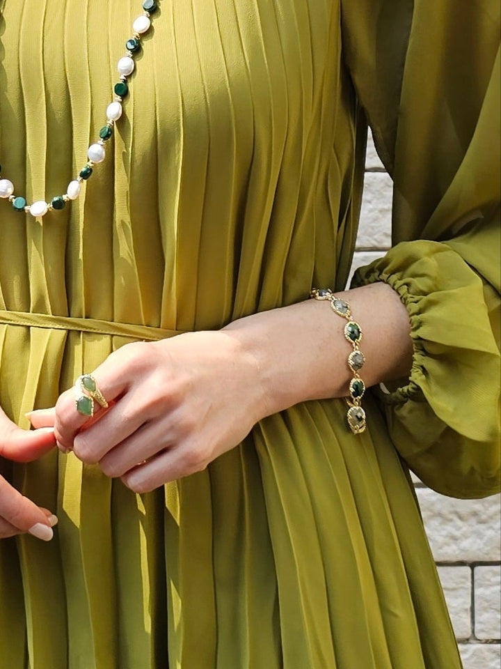 Green Gemstone Stones Box Clasp Bracelet PB026