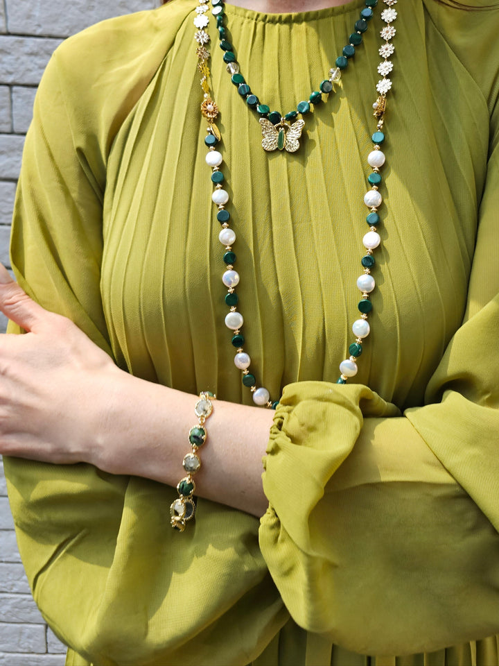 Green Gemstone Stones Box Clasp Bracelet PB026
