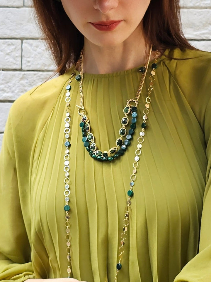 Green Gemstone With Chain Versatile Necklace PN061