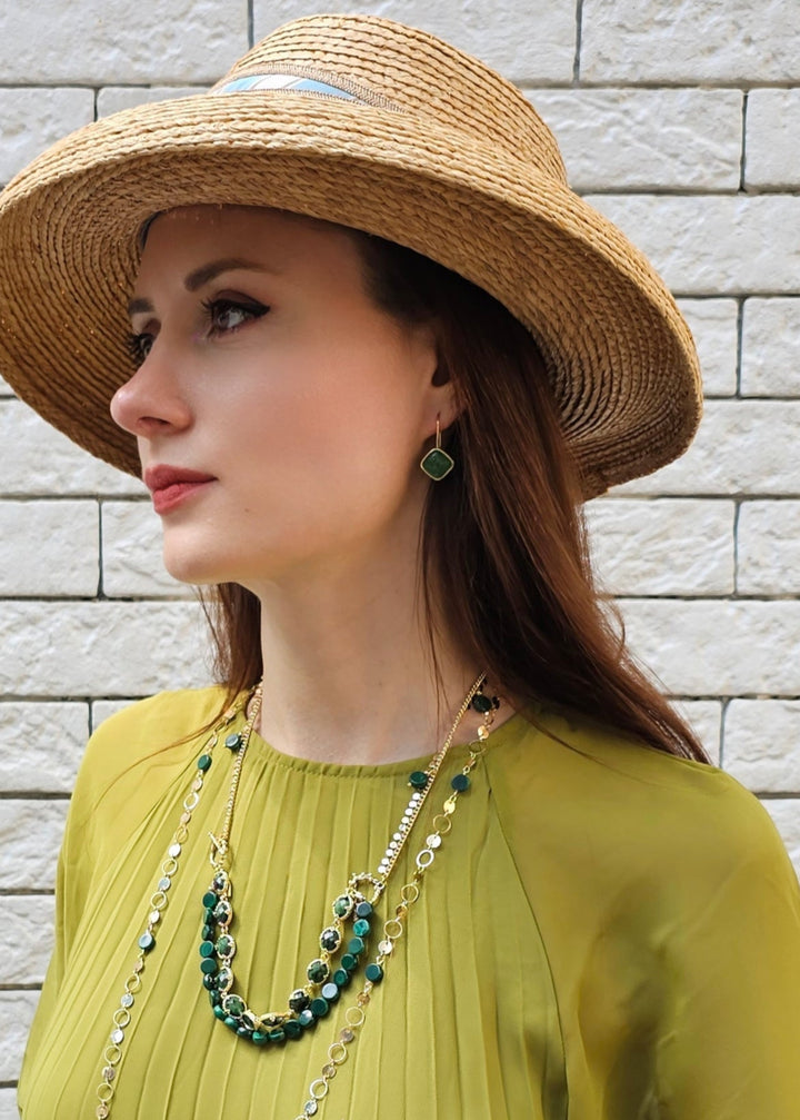 Square Shaped Green Aventurine Earrings PE042