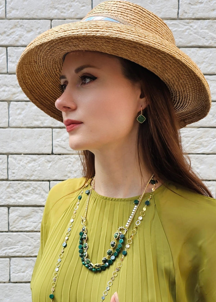 Green Gemstone With Chain Versatile Necklace PN061