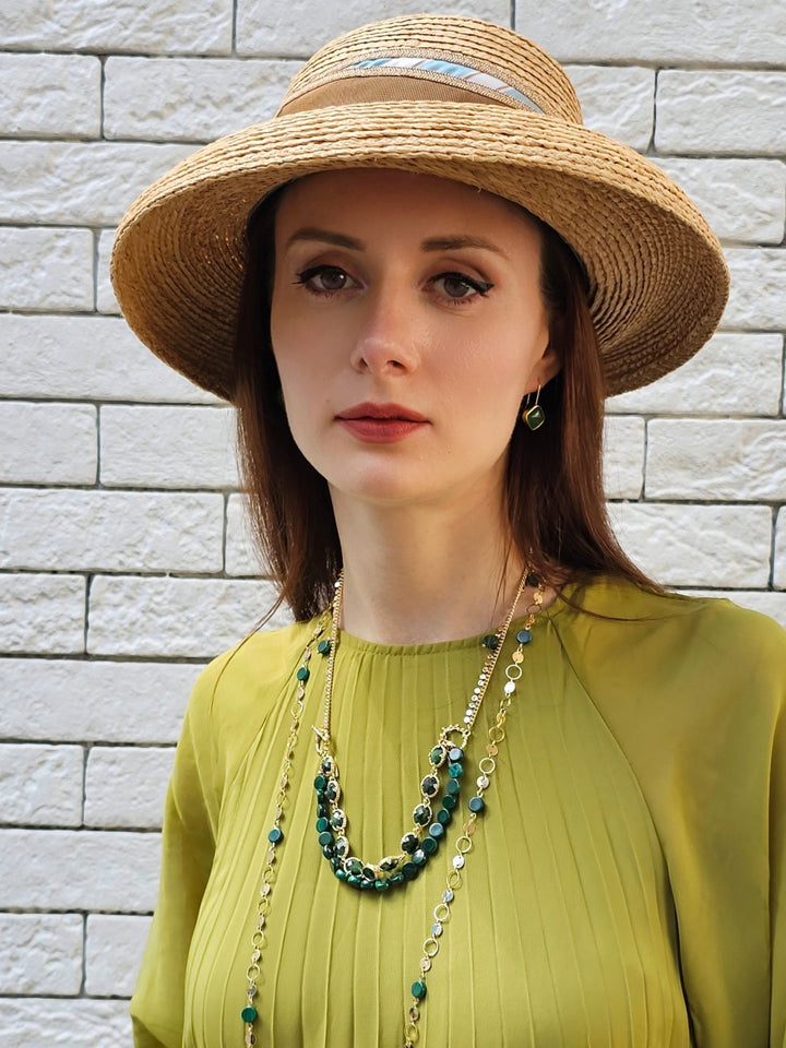 Green Gemstone With Chain Versatile Necklace PN061