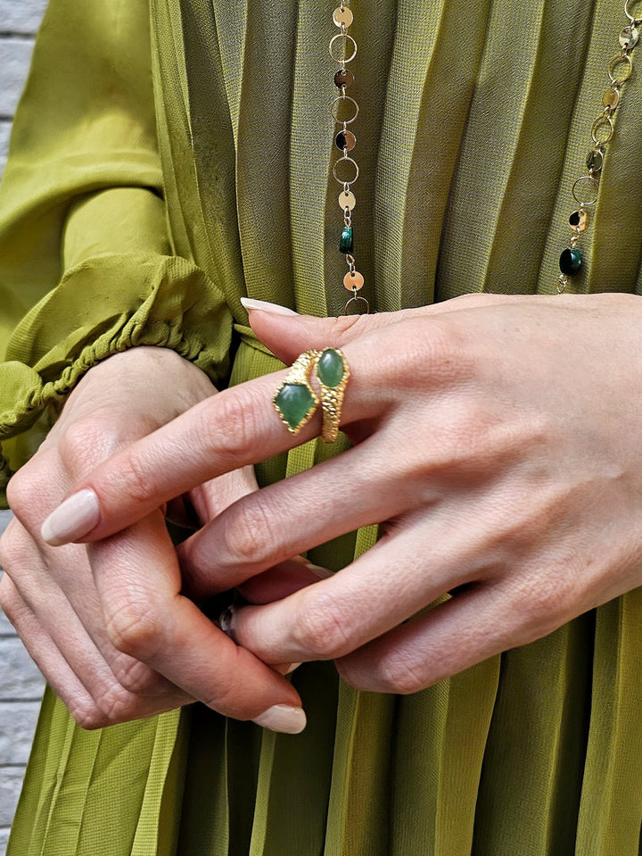 Green Agate Open Ring PR024