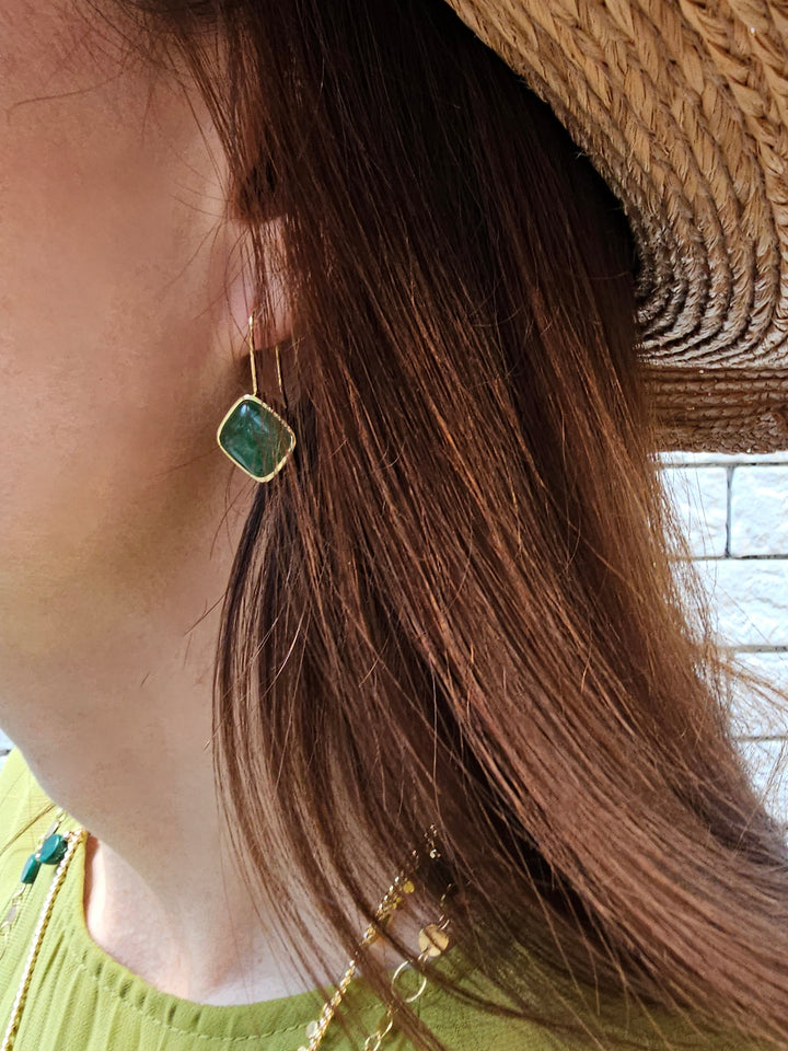 Square Shaped Green Aventurine Earrings PE042