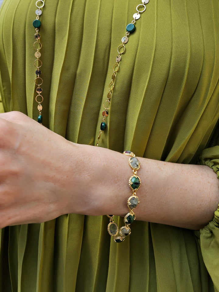 Green Gemstone Stones Box Clasp Bracelet PB026