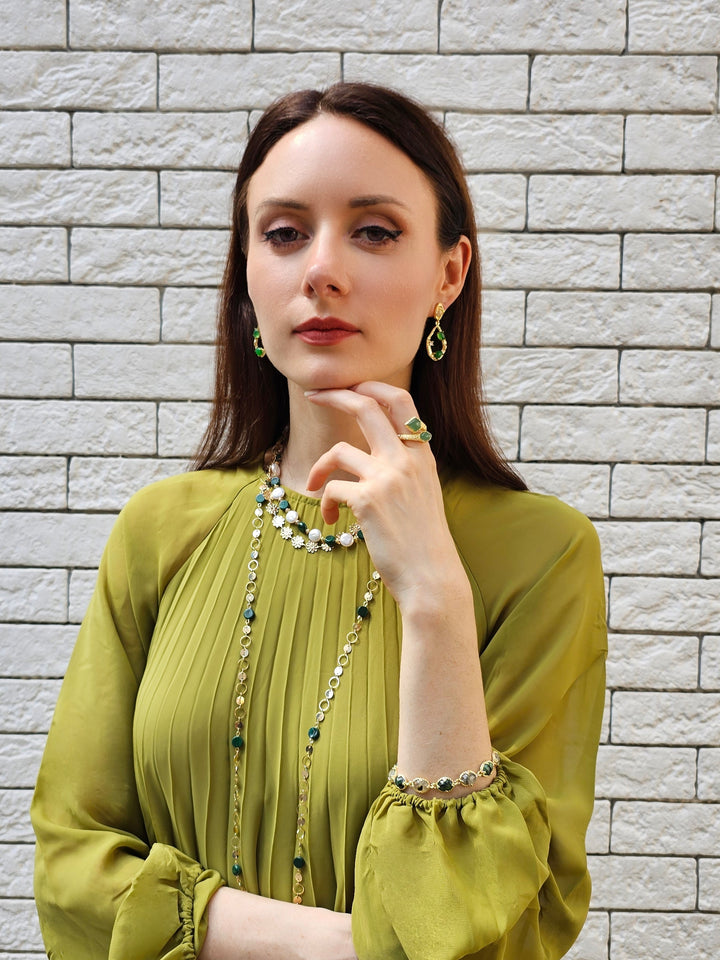 Green Gemstone Stones Box Clasp Bracelet PB026