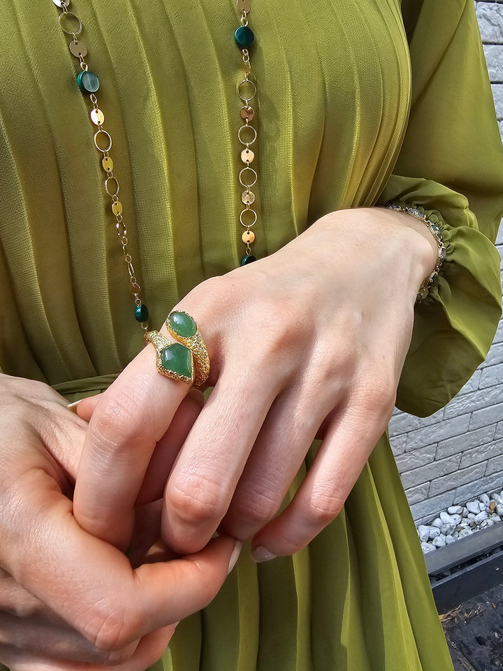 Green Agate Open Ring PR024