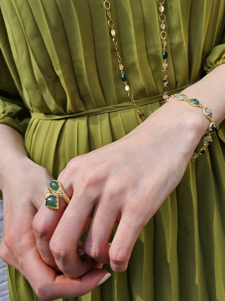 Green Agate Open Ring PR024