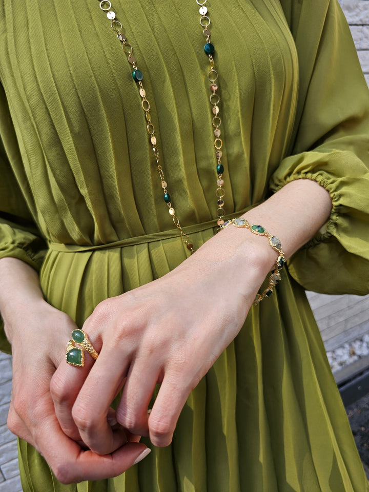 Green Gemstone Stones Box Clasp Bracelet PB026