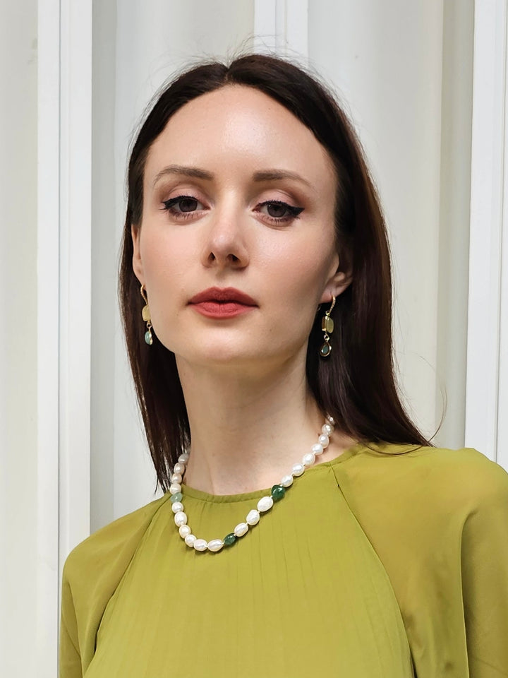 Citrine With Green Amazonite Dangle Earrings PE047