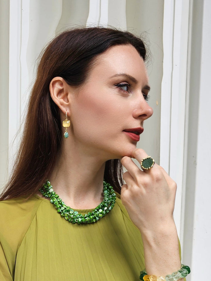 Frosted Green Aventurine Stone Setting Ring PR023