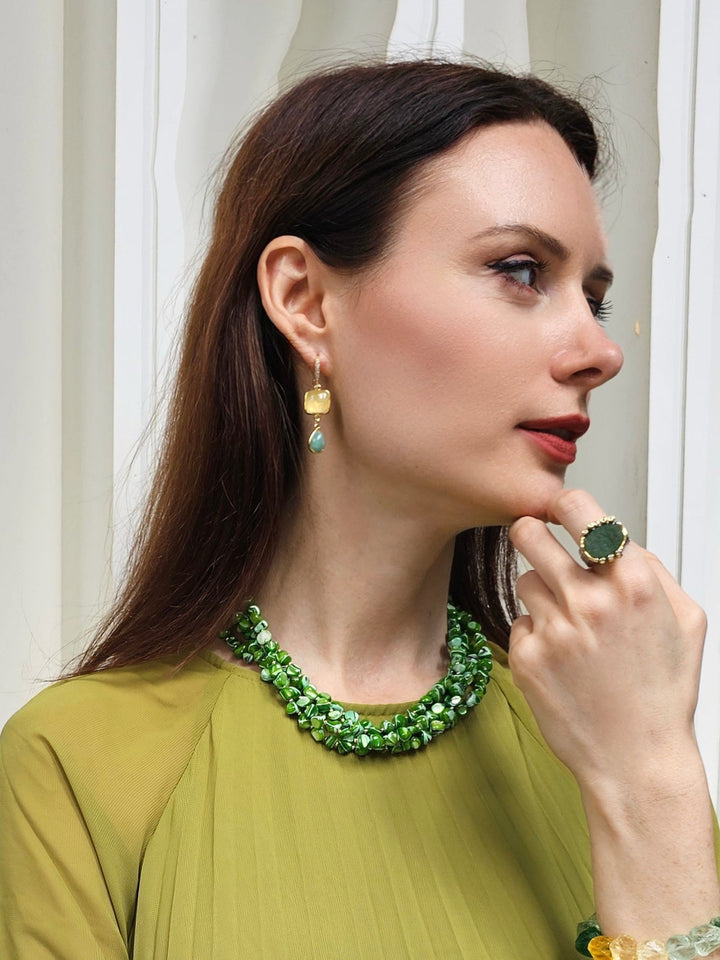 Citrine With Green Amazonite Dangle Earrings PE047