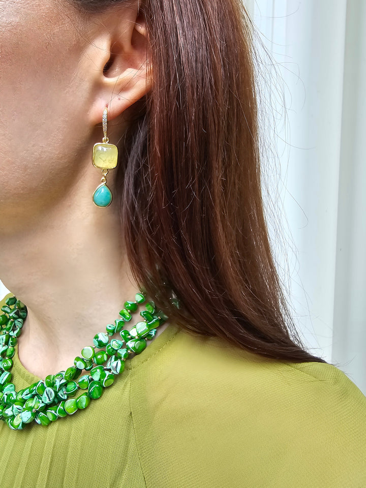 Citrine With Green Amazonite Dangle Earrings PE047