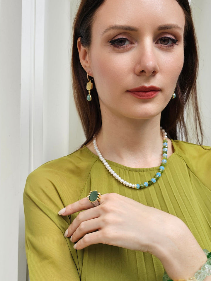 Frosted Green Aventurine Stone Setting Ring PR023