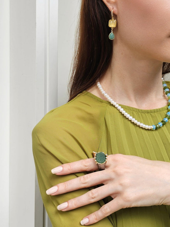 Frosted Green Aventurine Stone Setting Ring PR023