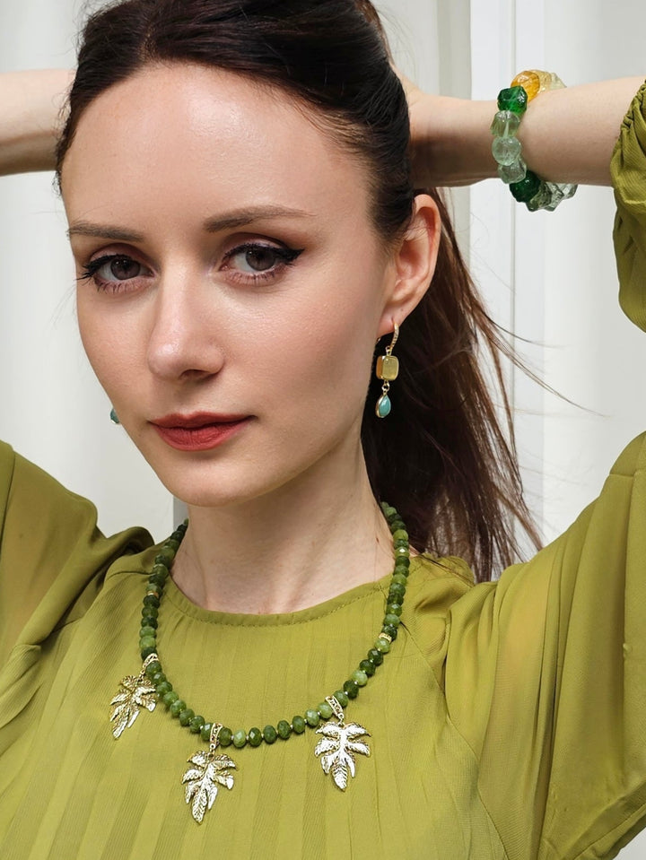Citrine With Green Amazonite Dangle Earrings PE047