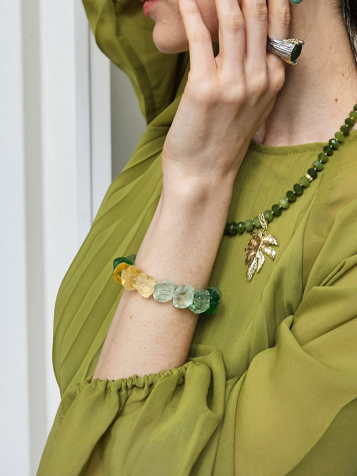 Green Jade With Leaves Pendant Statement Necklace PN066