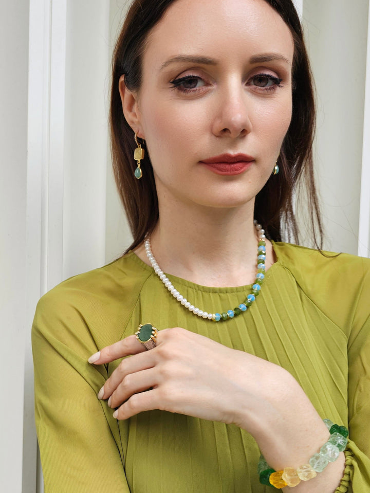 Frosted Green Aventurine Stone Setting Ring PR023